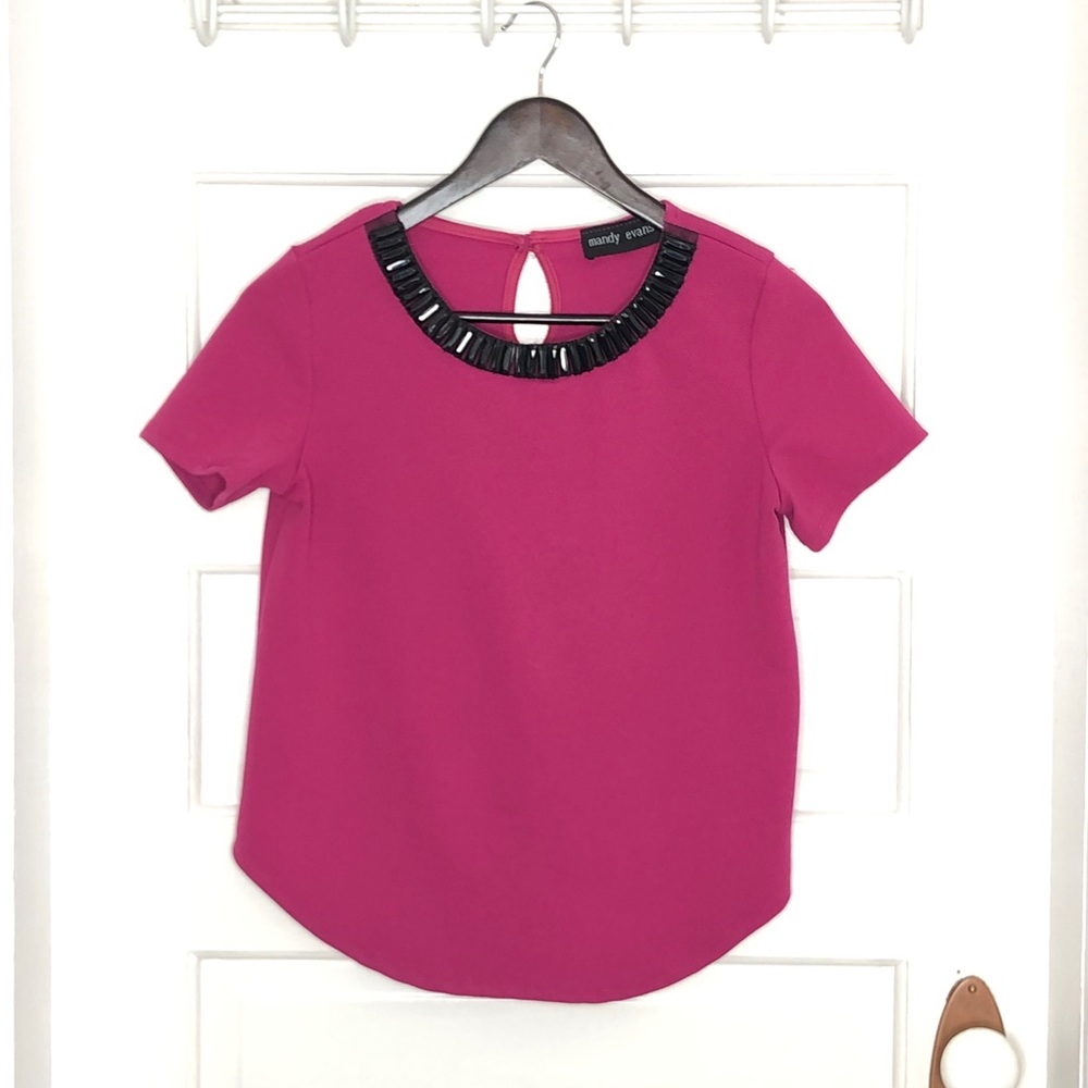 Many Evans Pink Glam Beaded Top Small